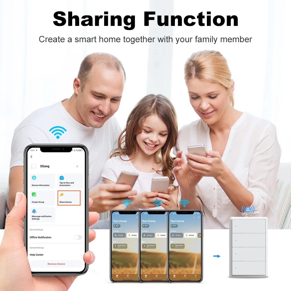 Smart Matter WIFI US Wall Light Switch Neutral Wire Optional 1-4 Gang Big Physical Push Button Voice Control Google Home Alexa