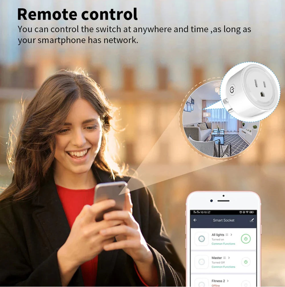 Tuya WiFi Or Zigbee Smart Socket US Plug 16A With Power Monitoring Timing Function WiFi Outlets Works With Alexa Home Assistant