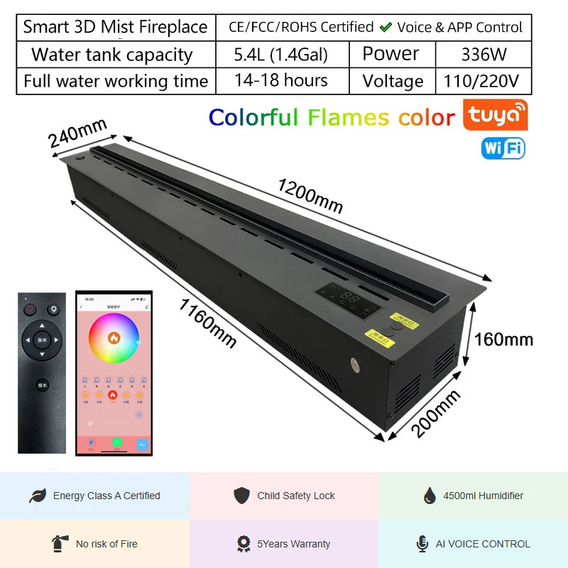 Smart Home 3D Atomized fireplace Decoration With Colorful Flame Decorative fire Mist Intelligent Electric Water Vapor fireplace