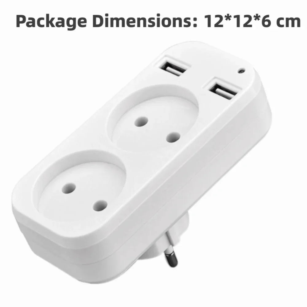 Power Strip USB Socket Adapter EU Plug AC Outlet Double Socket With 2 USB Port Fast Charging Home Office Surge Protector Adapter