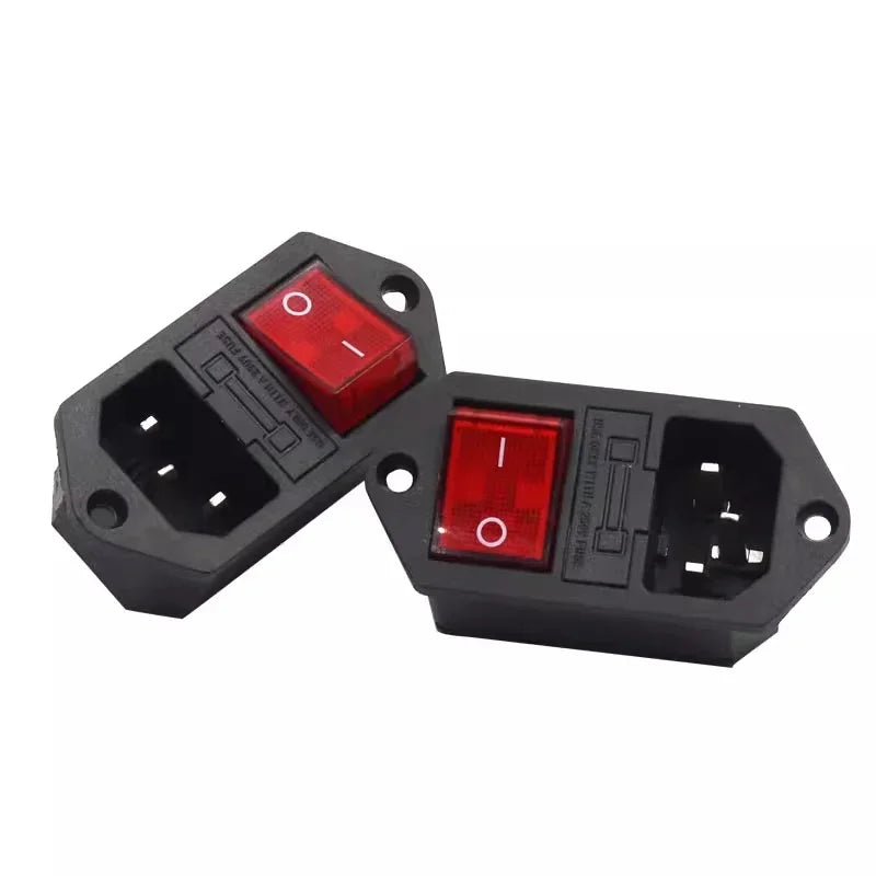 10A 250V 3 Terminal Power Socket with Fuse Holder Rocker Switch AC Power Cord Inlet Plug Socket