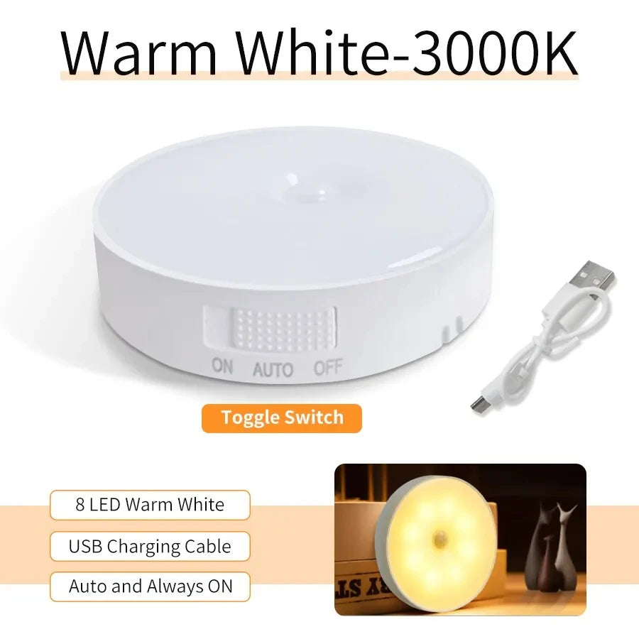 PIR Motion Sensor LED Night Light USB Rechargeable Bedroom Night Lamp Kitchen Cabinet Wardrobe Lamp Stairs Hallway Closet Lights