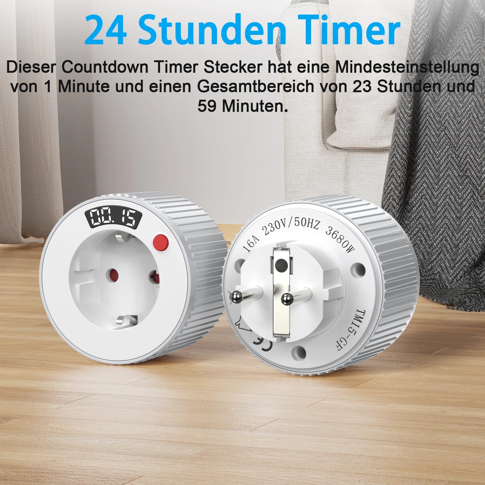 24-hour European standard rotary timer socket, rotary time adjustment, 3680W high power, fireproof and overload resistant