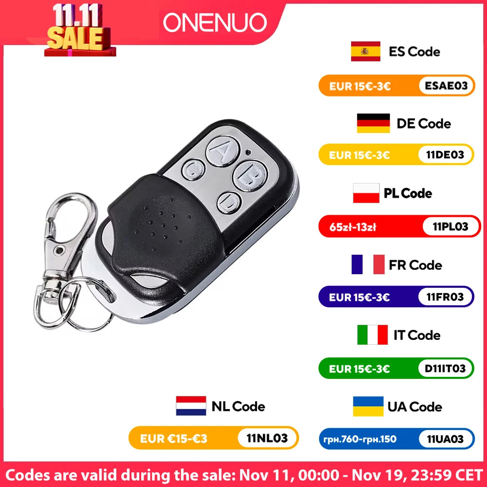 Universal 4 Buttons Garage Door Opener Remote Control 433MHZ Clone Fixed Learning Rolling Code Duplicator Garage