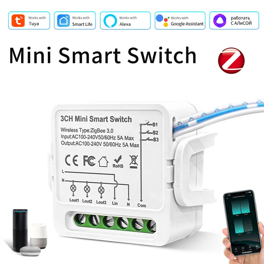 Tuya ZigBee Smart Switch Intelligent Remote Module AC100-240V 1/2/3CH Relay Breaker Smart Life App Works with Alexa Google Home