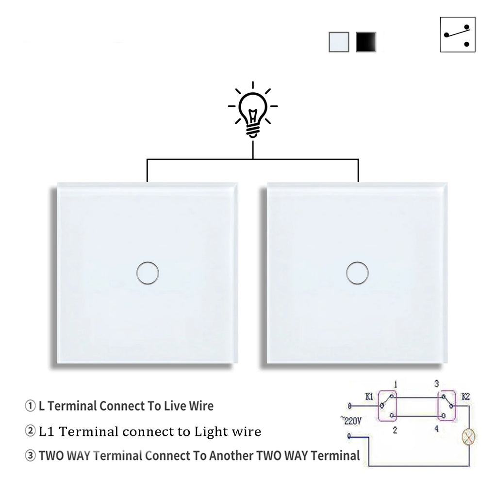 1/2gang 2way Dual Switch Wall Touch Switch EU Standard Light Switches For Staircase Bedside Switches Bedroom 240V No Wifi