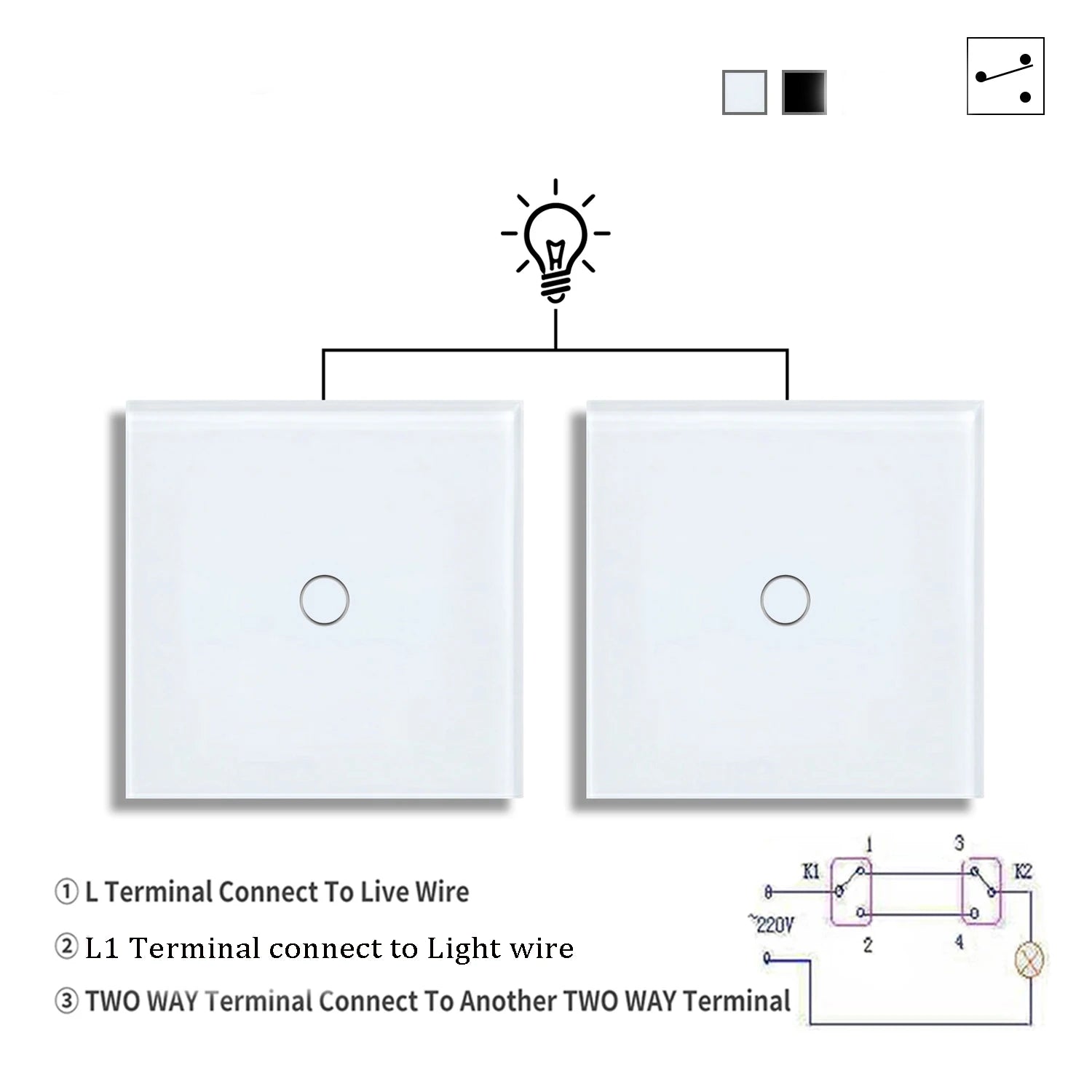 1/2gang 2way Dual Switch Wall Touch Switch EU Standard Light Switches For Staircase Bedside Switches Bedroom 240V No Wifi