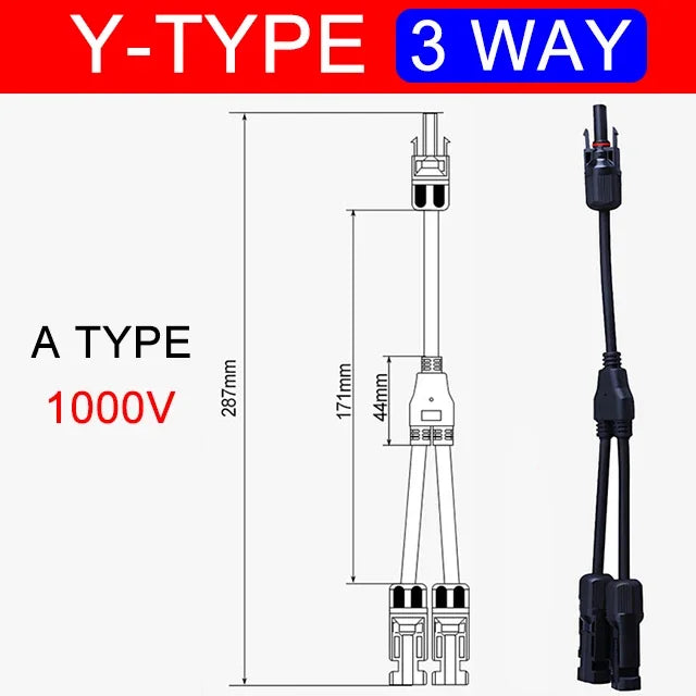 1/5Sets Photovoltaic PV Solar Cell Connector Solar Panel Parallel Connection PV Plug 1 To 2/3/4Way 30A 1000V Y Type Connector