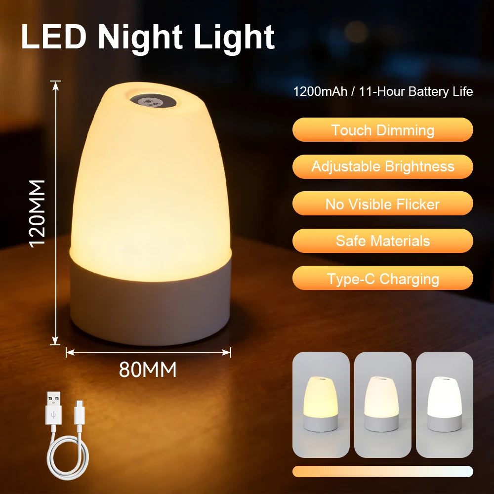 Touch Night Light Rechargeable Type-CDimmable Table Lamp for Living Room Bedroom Remote Control Decor 3 Colors Night Lamp 2W