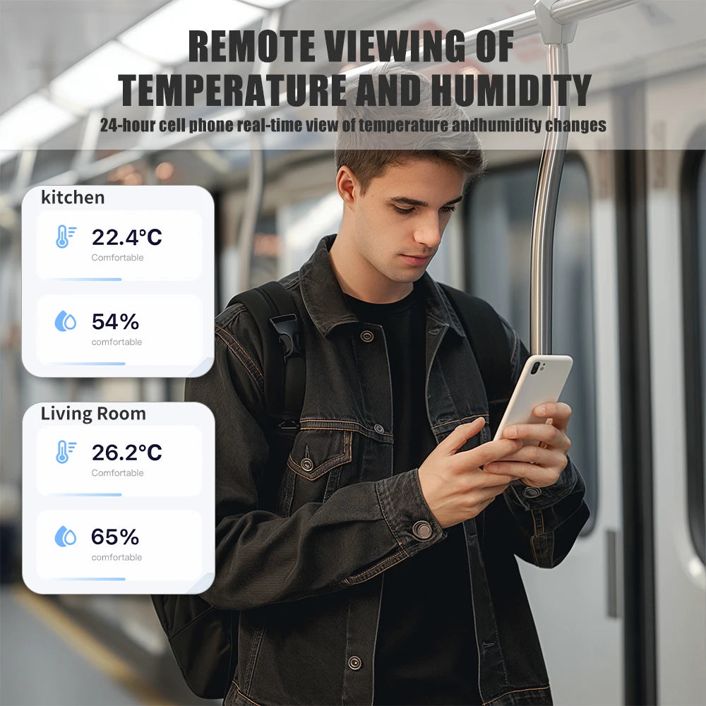 Tuya WiFi Temperature and Humidity Sensor Smart Life Monitoring Battery-Powered Home Automation Compatible with Alexa