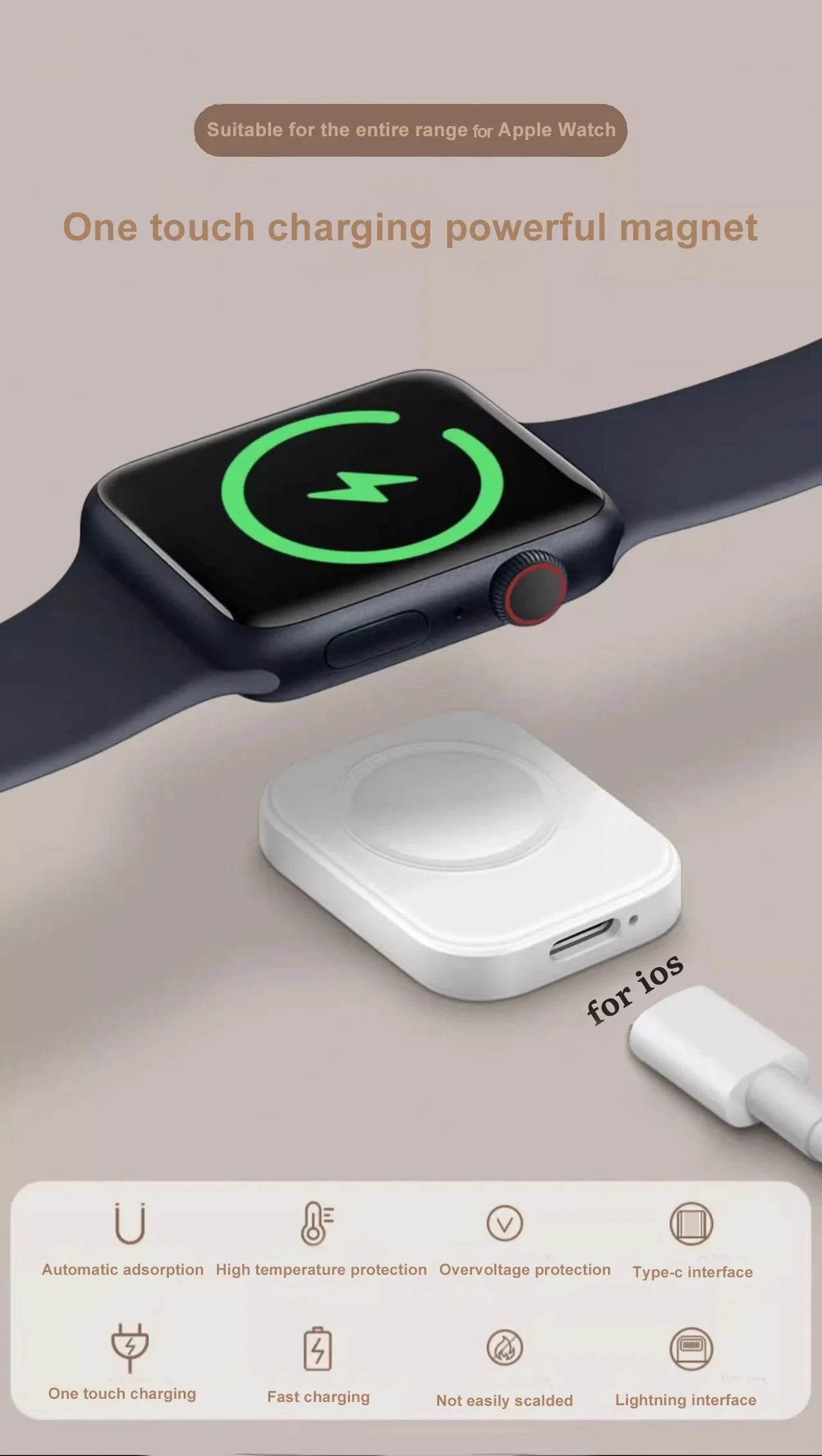 Wireless Watch Charging Dock Dual Interface Design Travel Adapter For Apple Watch Series 10 9 8 7 6 5 4 3 2 1 Home Office Travel
