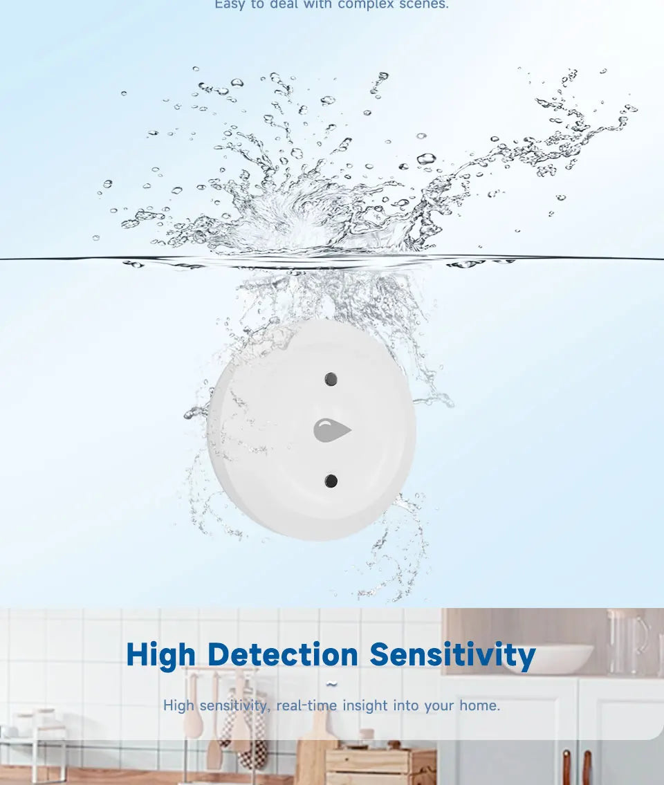 Zigbee Water Flood Sensor Leak Detector Home Security Alarm Remote Monitor Works with Home Assistant Zigbee2MQTT