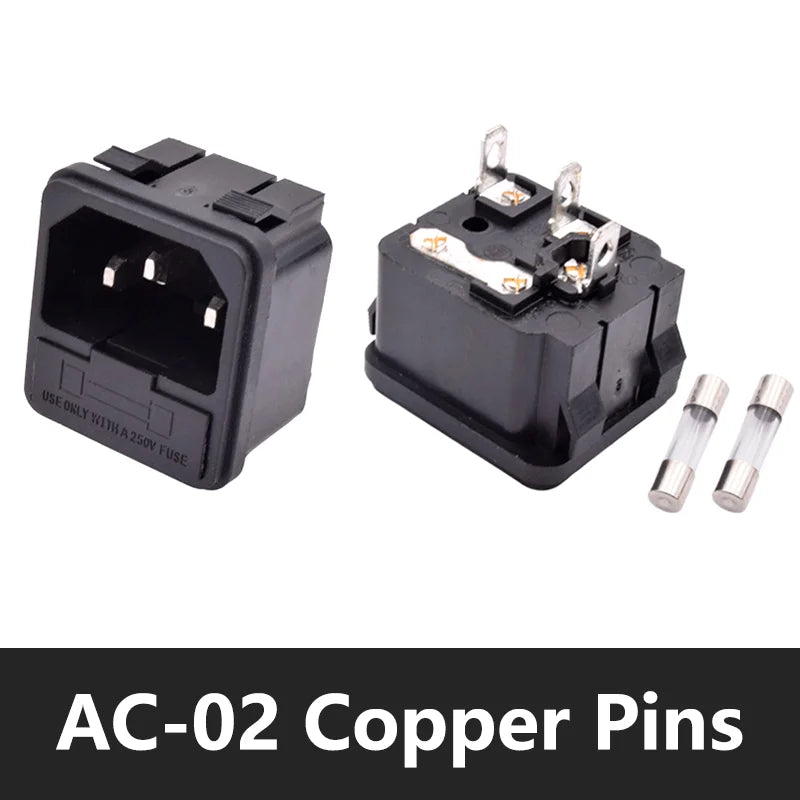 C13 C14 Electrical Power Socket Computer Mount Outlet 3 Pin IEC320 LED Rocker Switch Brass 10A Fuse Inlet Plug Connector 250v