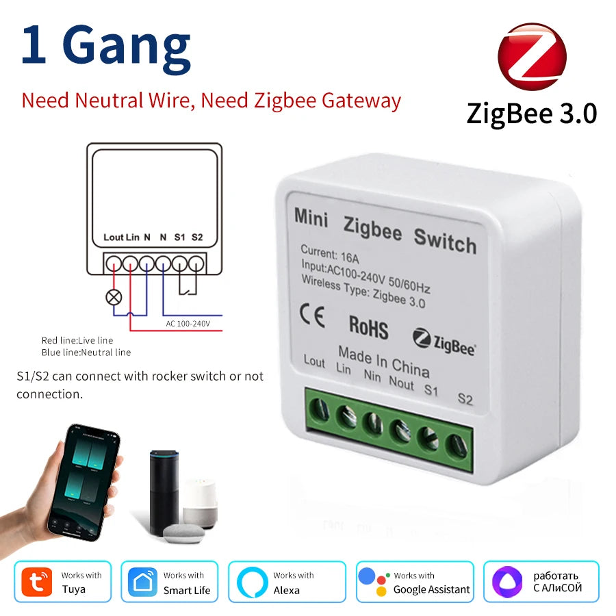 Tuya ZigBee Smart Switch Intelligent Remote Module AC100-240V 1/2/3CH Relay Breaker Smart Life App Works with Alexa Google Home