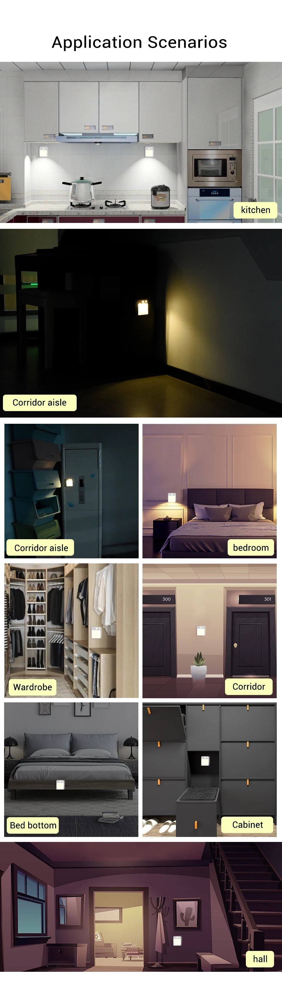 LED Night Light PIR Motion Sensor Night Lamp Wireless Detector AA Battery Powered Wall Lamp Auto On/Off Cabinet Stairs Lighting