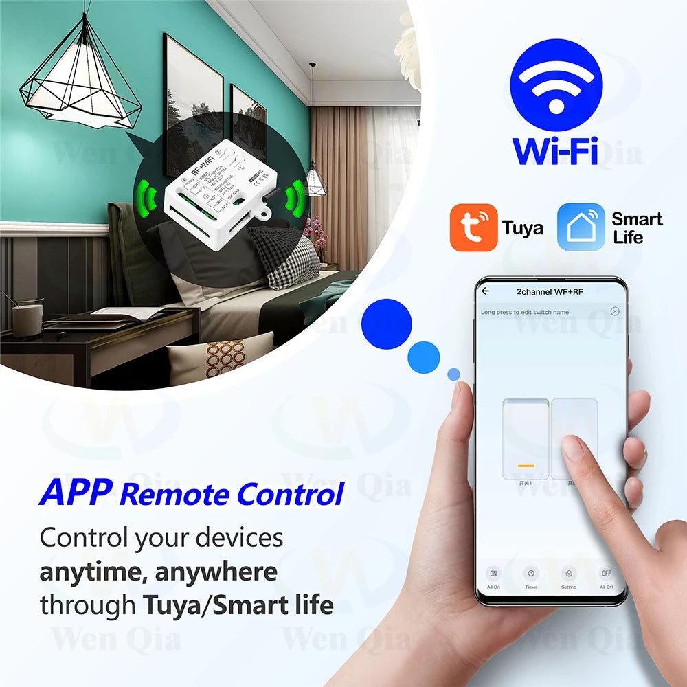 2CH Smart Light Switch Tuya,WiFi & RF Remote Control Module,USB 5V DC 12V 24V 48V,work with Alexa Google Home,for Lamp Fan Motor