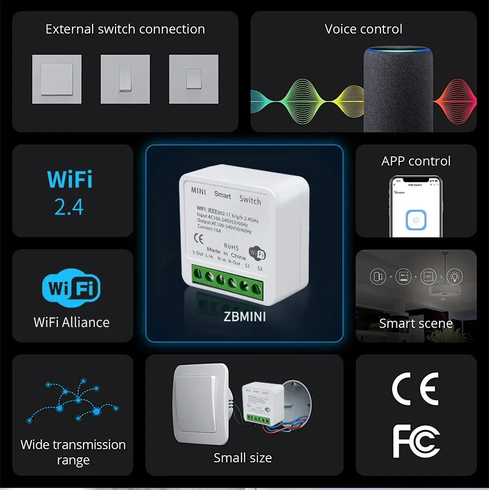 16A 20A Tuya WiFi Smart Switch RF 433Mhz Relay Breaker Module 2-Way Control Smart Life App Remote Works with Google Home Alexa
