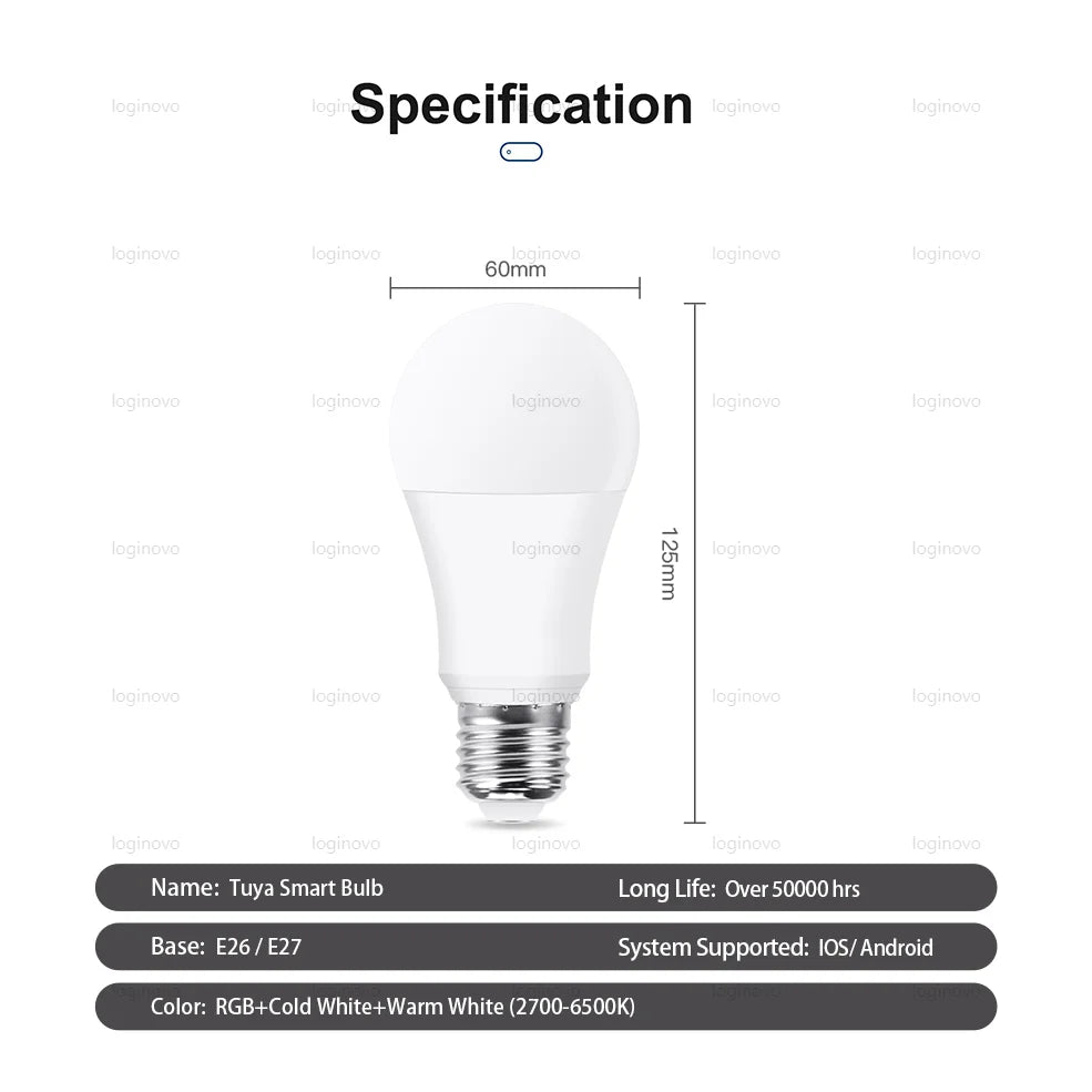 Tuya Smart E27 LED Bulb 15W 20W 110V 220V Bluetooth/WiFi RGB Dimmable Light Bulbs Led Lamp For Alexa Google Home Smart Life App