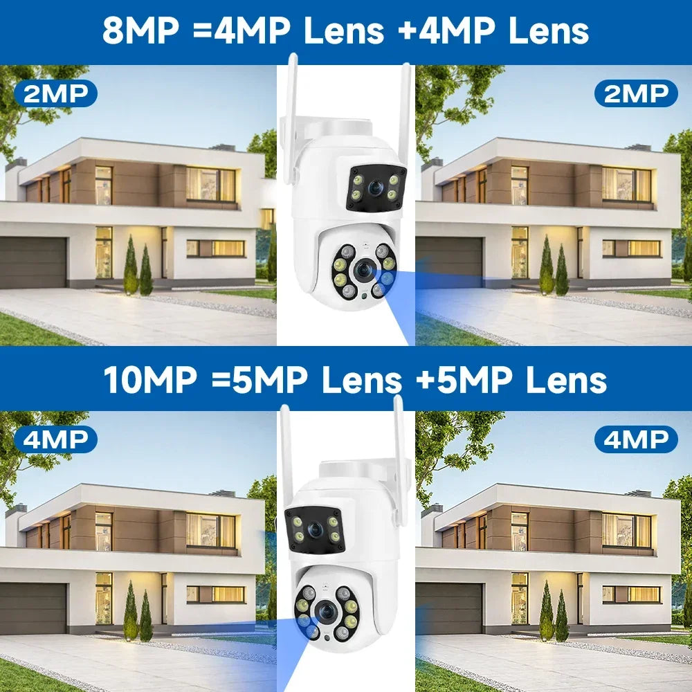 4K 8MP Dual Lens Dual Screens PTZ Wifi Camera with AI Human Detection Wireless Outdoor CCTV Security IP Camera Ziicam