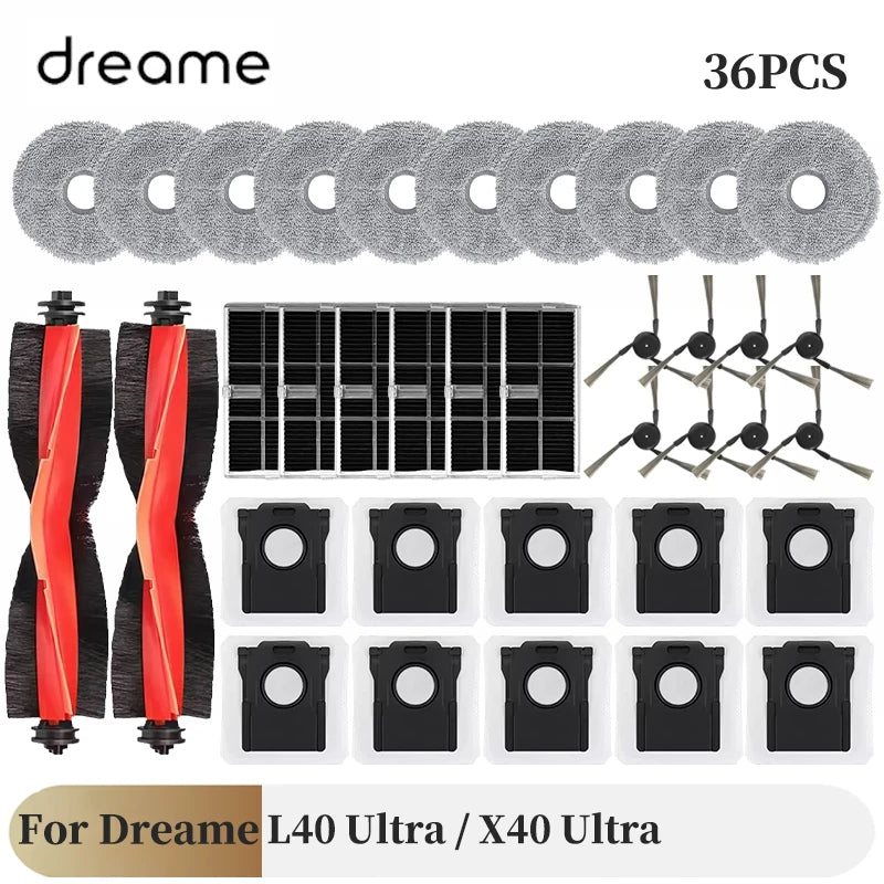 For Dreame L40 Ultra / X40 Ultra Vacuum Cleaner Accessories Main Side Brush HEPA Filter Mop Cloths Dust Bag Spare Parts