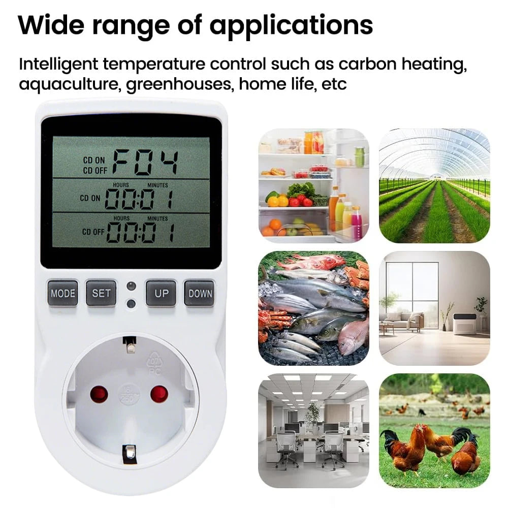 EU/FR Timer Socket Thermostat Digital Temperature Controller Socket Outlet With Timer Switch Sensor Probe Heating Cooling