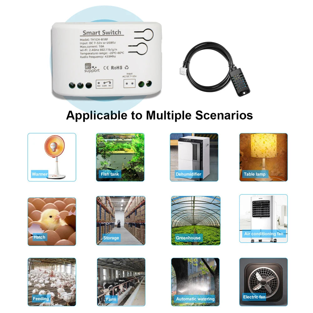 Smart Temperature Humidity Wifi Switch 10A 2000W Intelligent Monitoring Thermostat Compatible with Ewelink Alexa Google Home