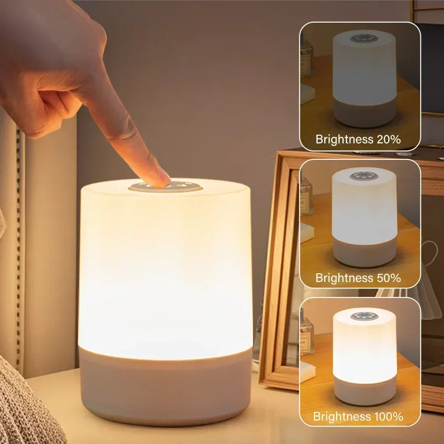 Touch Night Lamp 3 Modes Dimming Bedroom Bedside Lamp USB Charging Night Light Ambient Light Soft Light Table Lamp For Kids Gift