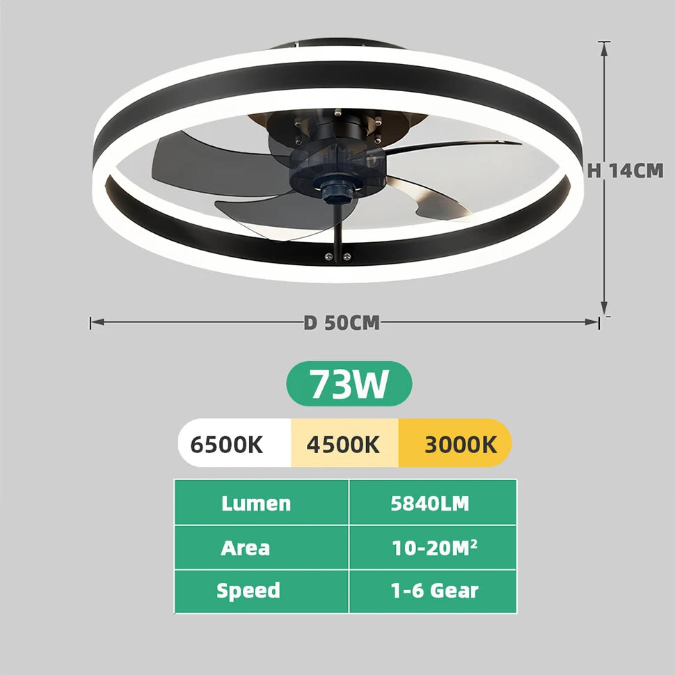 Smart Ceiling Fan with Light Remote Control App LED Dimming 6 Speed Wind Speed Fan Light for Bedroom Silent Fan with Lighting