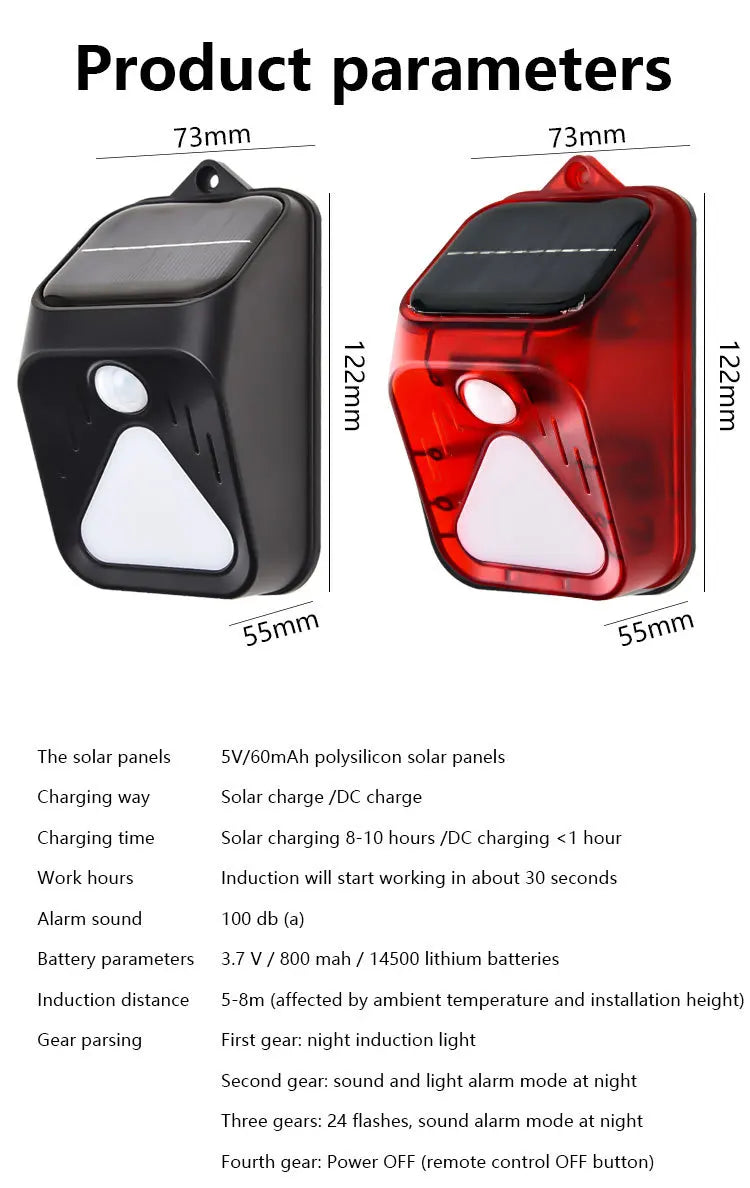 Waterproof Solar Powered Alarm Light Remote Control Motion Sensor Detector Siren Strobe Alarm Pet For Home Yard Outdoor Security