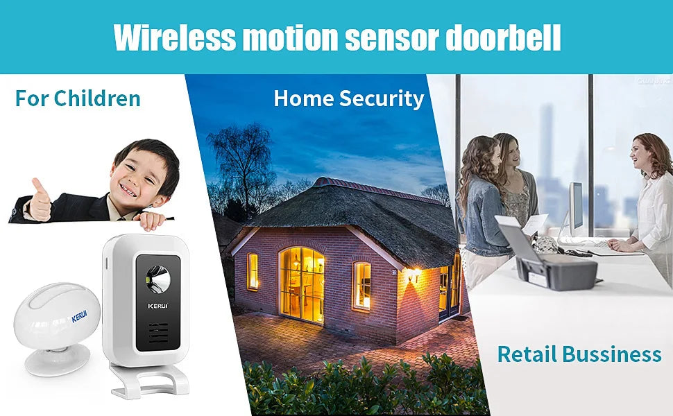 KERUI M7 Wireless Welcome Motion Sensor Security Alarm 32 Songs DoorBell Chime Smart Home LED Night Light Door Window Store Shop