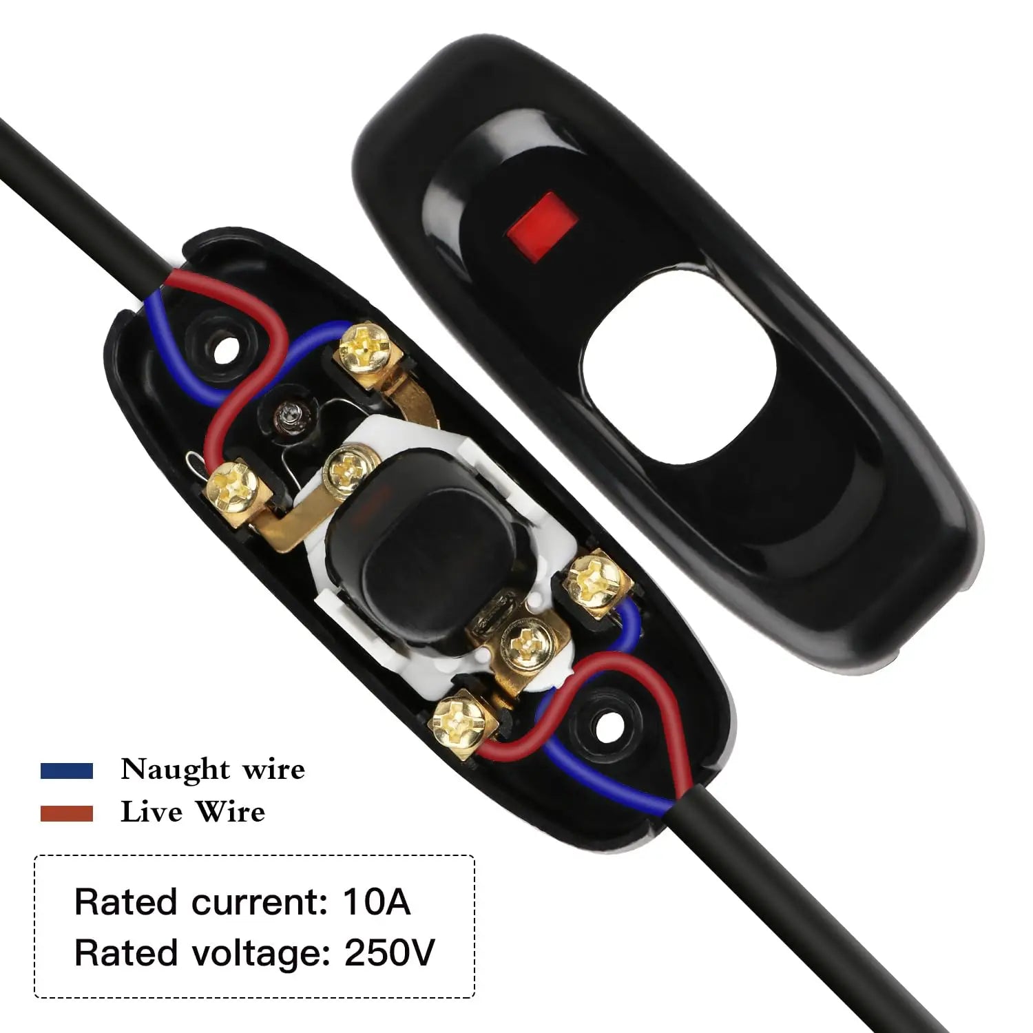 4PCS Inline Cord Switch Appliance Button On/Off 10A 12V Inline Power Switch with LED Light for Table Lamp Desk Light Bed Lamp