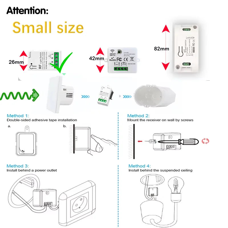 Wireless Smart Switch Light RF 433Mhz 86 Wall Panel Switch with Remote Control Mini Relay Receiver 220V Home Led Light Lamp Fan