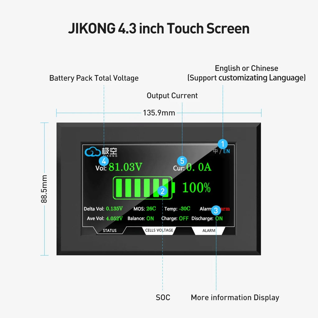 JK BMS Display 3.2 Inch 4.3 Inch LCD Touch Screen Monitor Intelligent Battery Indicator For All JIKONG Smart BMS