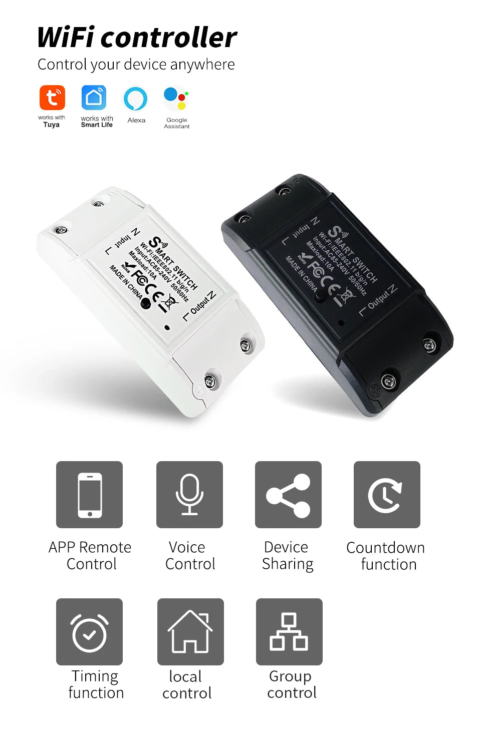 Tuya WiFi Switch DIY MINI Smart Home Switch Relay Module Smart Life APP Wireless Voice Remote Control Timer Switch Alexa