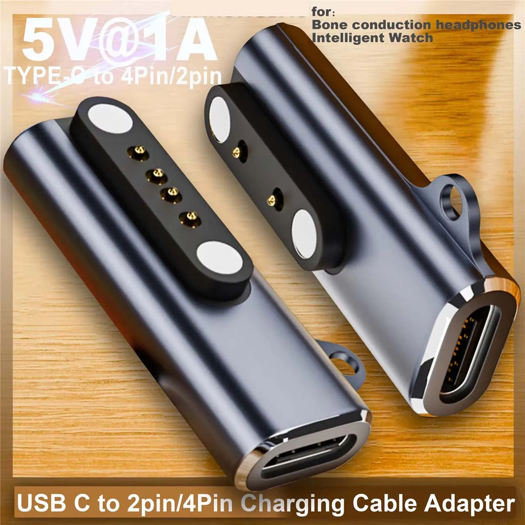 Suitable for Shokz devices bone transfer headset/smart watch charging adapter USB-C to 7.62MM 2-pin/4-pin magnetic charging port