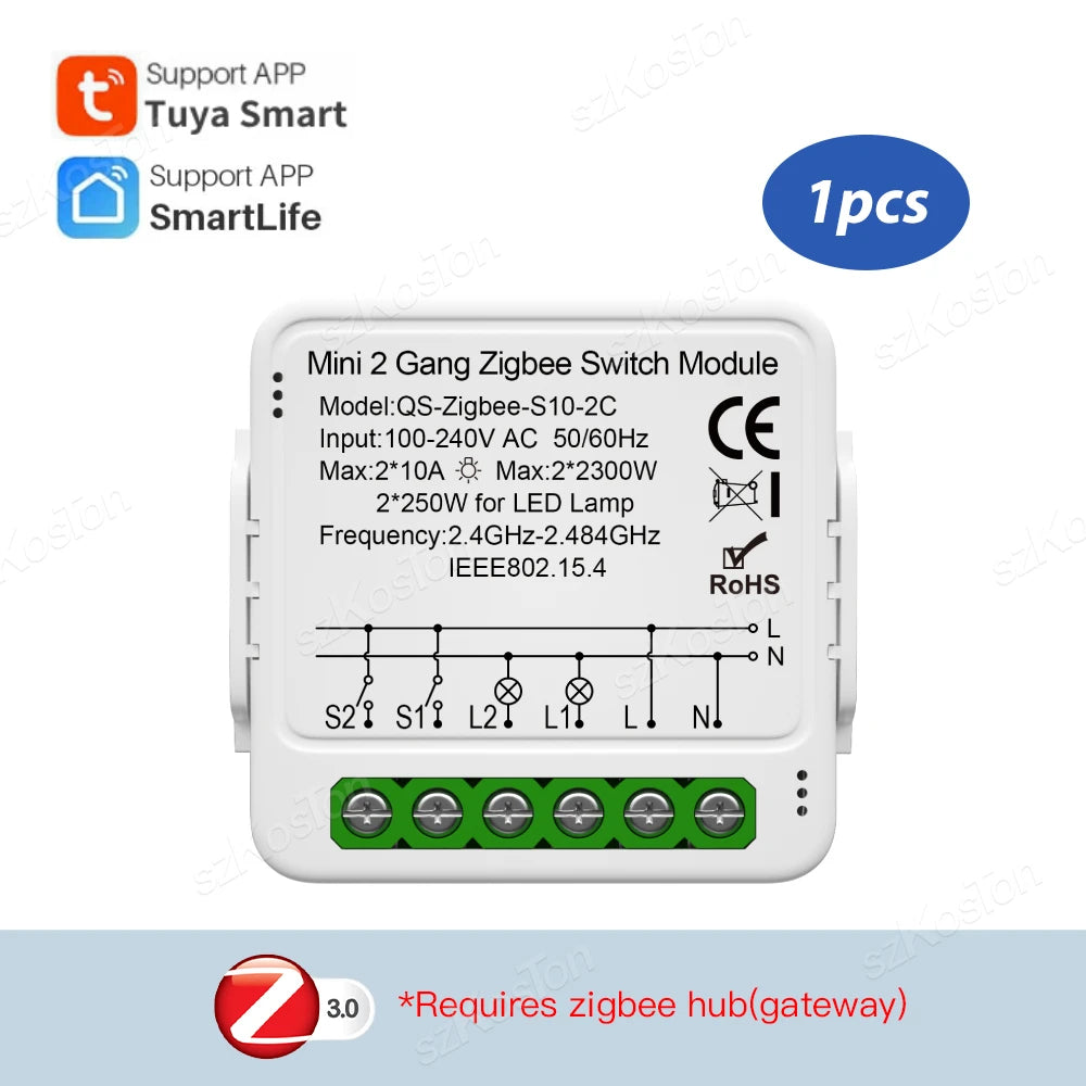 1/2/3 Gang Tuya ZigBee Smart Switch Module Need Neutral Wire Smart Life App Automation DIY Breaker Works with Alexa Google Home