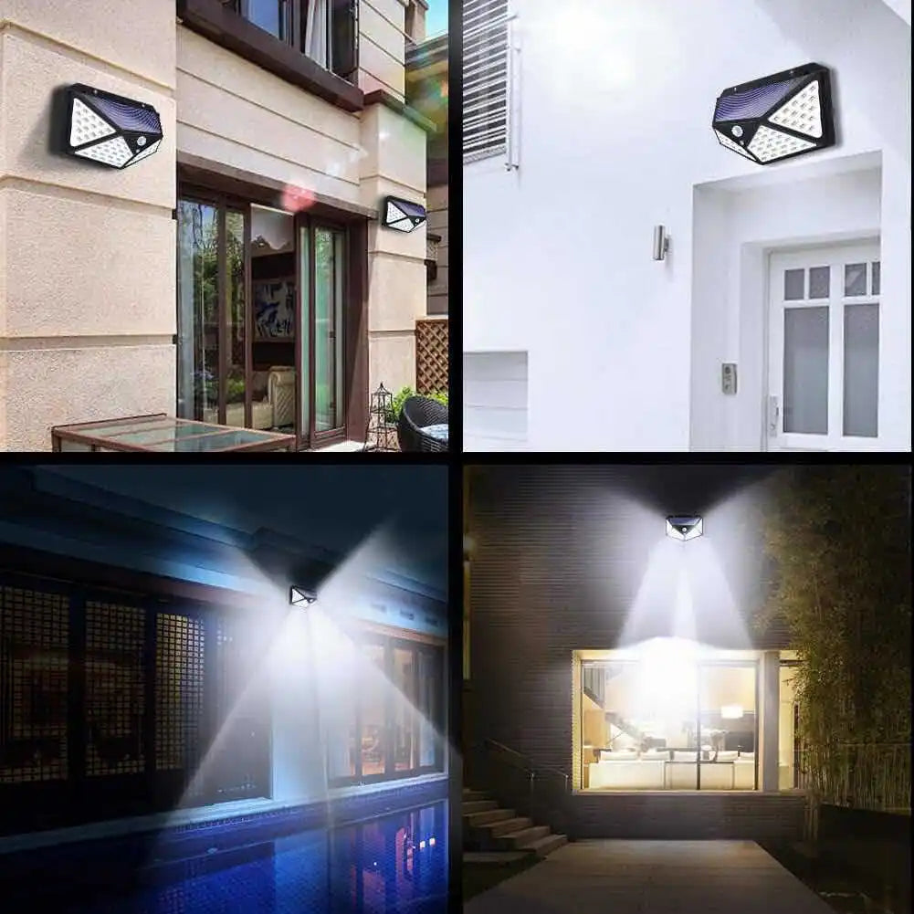 100 LED Solar Motion Sensor Security Light Outdoor Waterproof PIR Spotlight for Yard Garden Path Fence Decoration