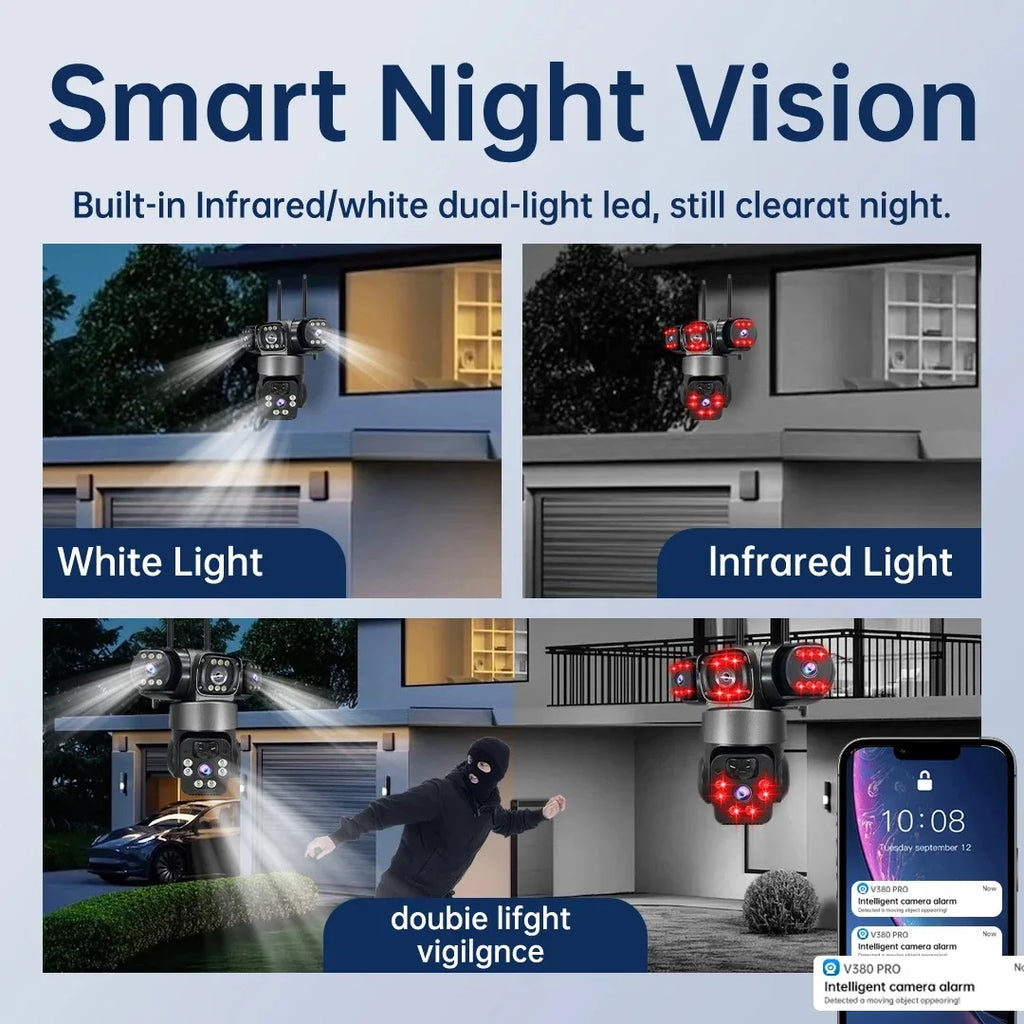 15MP IP Wifi Camera Wireless Solar Camera PTZ 3 Lens Outdoor Waterproof 10X Zoom Night Vision PIR Human Detect Security Camera