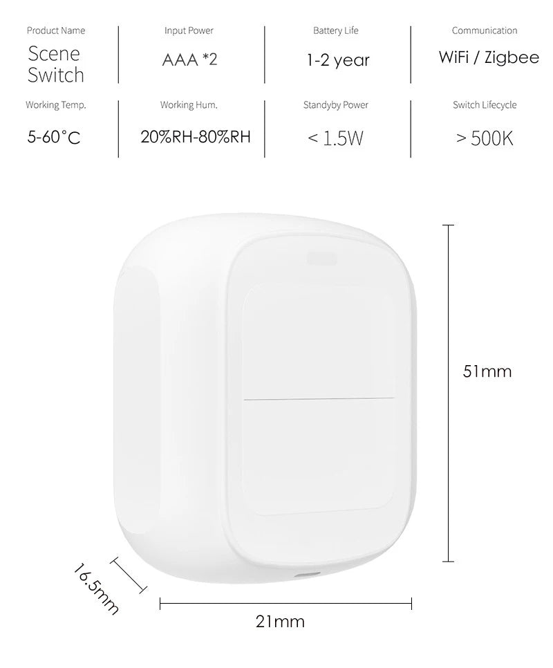 Tuya 2 Gang WiFi/ZigBee Wireless 6 Scene Switch Wall Push Button Controller Automation Control Switch For Smart Life App