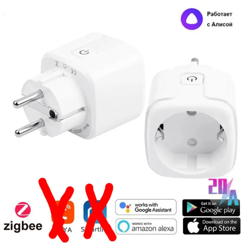 tuya Zigbee Smart Plug 20A EU Smart Socket With Power Monitoring Timing Function Voice Control Via Alexa Google Home Yandex
