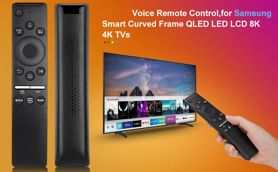 Replacement Voice Remote for All Samsung Smart Curved Frame QLED LED LCD 8K 4K TVs with Voice Function, Standing Silicone Cover