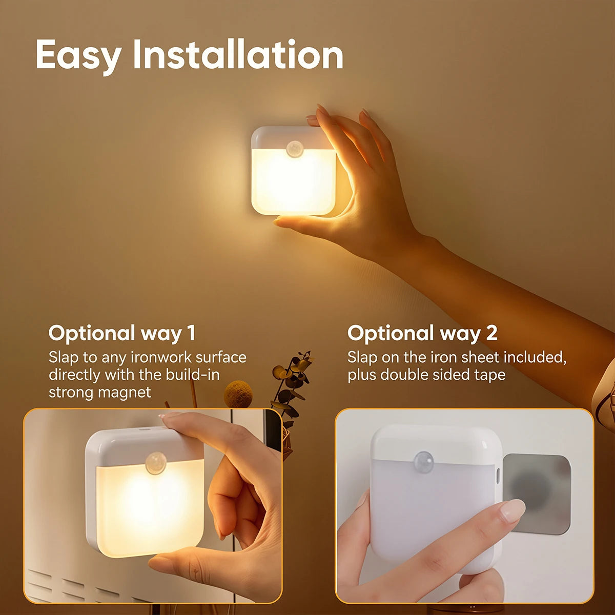 Rechargeable Motion sensor night light-wireless LED detector light 2 Light Modes for bedrooms stairs closets decor wall lights