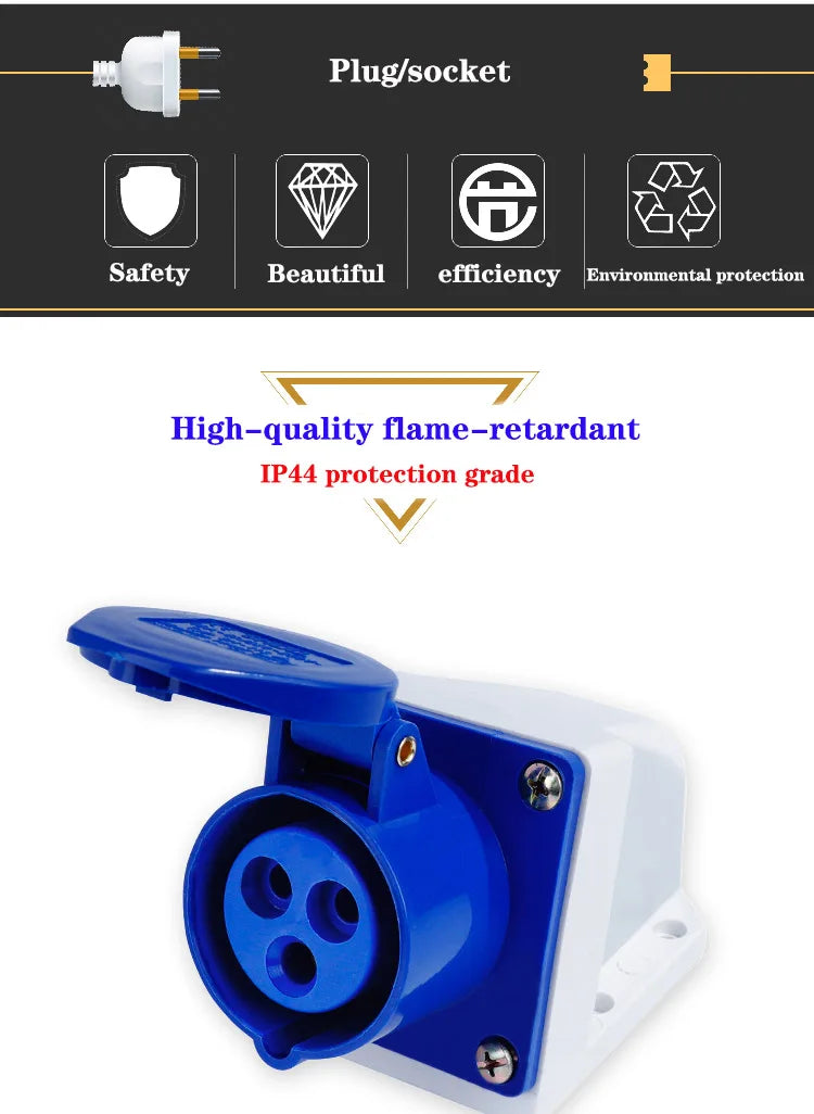 IP44 Industrial Plug and Socket Waterproof Connector 3PIN 4PIN 5PIN 16A/32A  Waterproof Electrical Connection Wall Mount Socket