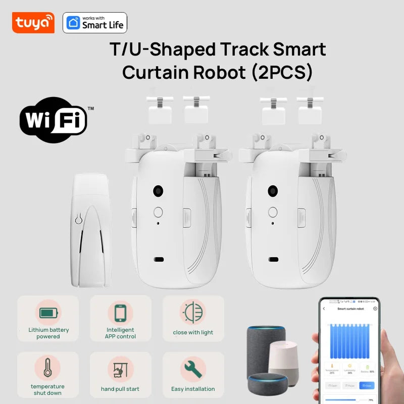 Tuya Smart WiFi Curtain Robot (with Gateway), APP Remote Control, Voice Control, Included Accessories for T/U Curtain Tracks