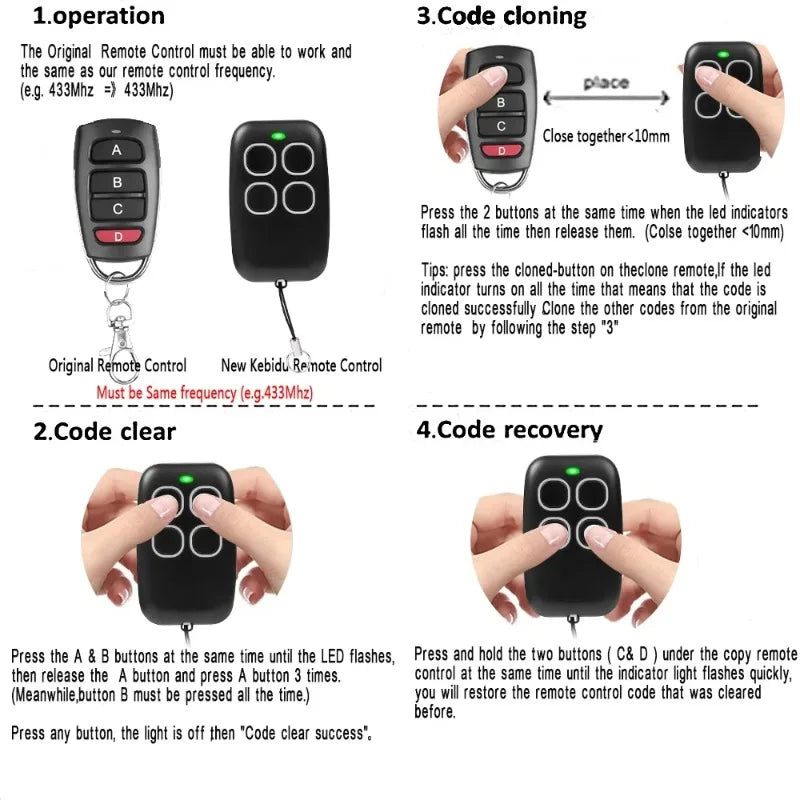 Universal Duplicator Garage Remote Controller Command Clone Self-copying Automation Gate 433Mhz Fixed Code