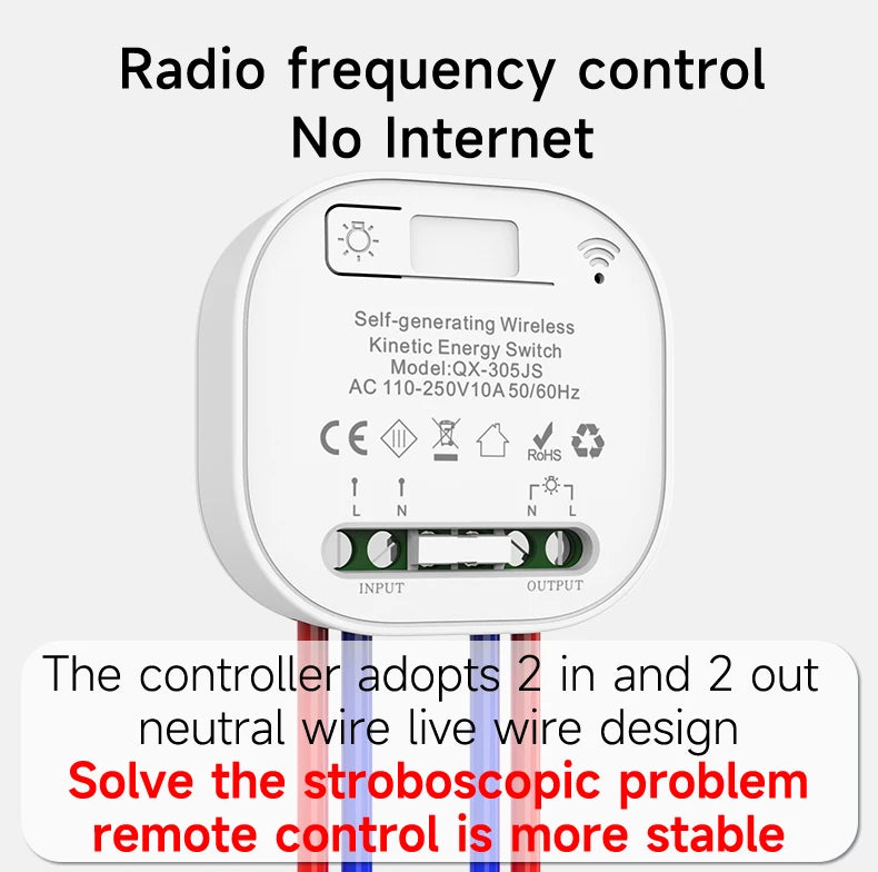 Battery Free RF433 Household Wireless Wall Switch Wiring Free Self Generating Kinetic Energy Panel Waterproof Lighting Switches