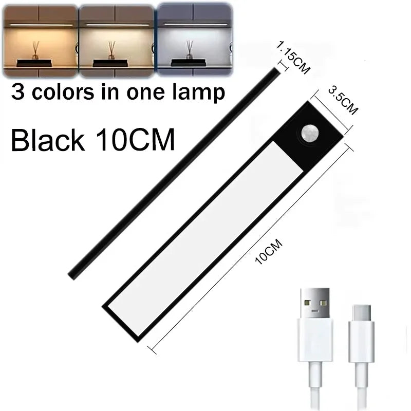 Night Light LED Motion Sensor Under Cabinet Lights USB Rechargeable Portable Lamp Lighting Bar For Bedroom Kitchen Accessories