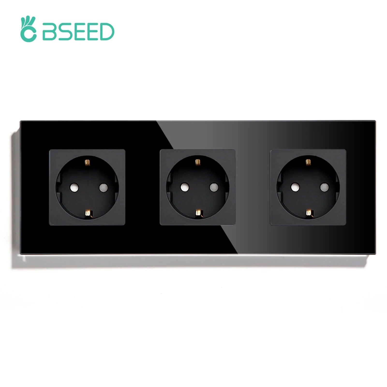 BSEED EU Standard Single Wall Socket Double Power Plugs With White Black Crystal Glass Panel Triple Outlets 16A 110V-250V