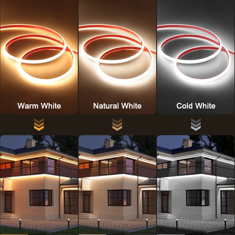 Self-adhesive 220V COB LED Strip 288LEDs/m IP65 Waterproof 1m-25m Length with Timing Dimming Switch EU/AU/UK Plug for Lighting