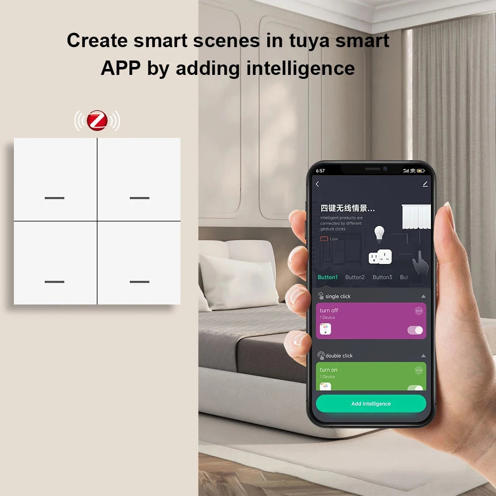 Tuya Zigbee Wireless Smart Scene Switch 4Gang 12 Modes Home Automatic Lighting Scene Button Controller Works with ZigBee Gateway